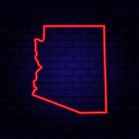 Neon map State of Arizona on brick wall background. vector