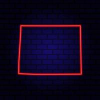 Neon map State of Wyoming on brick wall background. vector