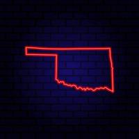 Neon map State of Oklahoma on brick wall background. vector