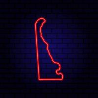 Neon map State of Delaware on brick wall background. vector