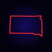 Neon map State of South Dakota on brick wall background. vector