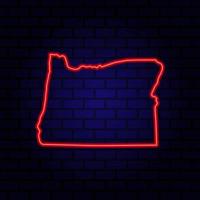 Neon map State of Oregon on brick wall background. vector