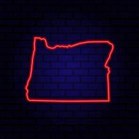 Neon map State of Oregon on brick wall background. vector