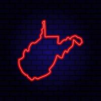 Neon map State of West Virginia on brick wall background. vector