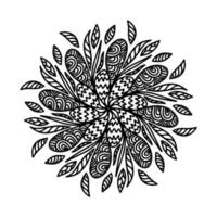 Floral vector mandala with flowers and leaves in doodle style isolated on white background. Funny coloring and cute illustration for seasonal design, textile, decoration kids playroom or greeting card