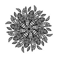 mandala vectorial floral con flores y hojas en estilo garabato aislado en fondo blanco. coloración divertida y linda ilustración para diseño de temporada, textil, decoración de sala de juegos para niños o tarjeta de felicitación vector