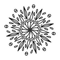 mandala vectorial floral con flores y hojas en estilo garabato aislado en fondo blanco. linda ilustración de coloración de flores para diseño de temporada, textil, decoración de sala de juegos para niños o tarjeta de felicitación. vector