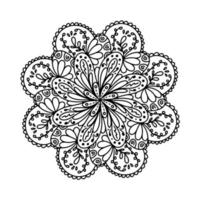 mandala vectorial floral con flores y hojas en estilo garabato aislado en fondo blanco. coloración divertida y linda ilustración para diseño de temporada, textil, decoración de sala de juegos para niños o tarjeta de felicitación vector