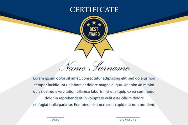 Blue Curved Corner Horizontal Certificate Templates