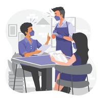 New Normal Gathering Concept with Couple Ordering Menu in a Cafe vector