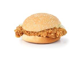 hamburger with fried chicken isolated on white background with clipping path. photo