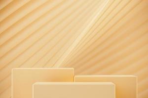 Three podium on abstract gradient and wave lines beige background. for product presentation. 3d rendering photo