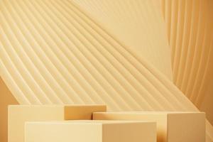 Three podium on abstract gradient and wave lines beige background. for product presentation. 3d rendering photo