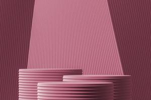 Three podium on abstract gradient and wave lines pacific pink background. for product presentation. 3d rendering photo
