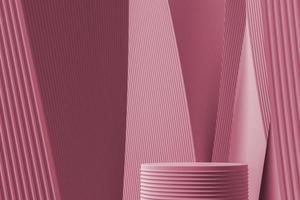 The podium on abstract gradient and wave lines pacific pink background. for product presentation. 3d rendering