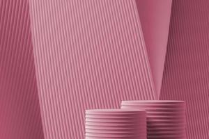 Two podium on abstract gradient and wave lines pacific pink background. for product presentation. 3d rendering photo