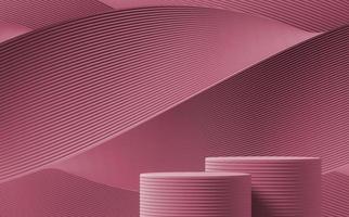 Two podium on abstract gradient and wave lines pacific pink background. for product presentation. 3d rendering photo