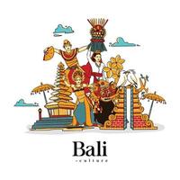 Set balinese Illustration. Hand drawn Indonesian cultures background vector