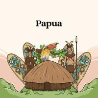 Set papua Illustration. Hand drawn Indonesian cultures background vector