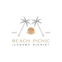 picnic en la playa inspiración en el diseño del logotipo de picnic de lujo vector