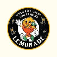 emblema del logo de limonada con mascota. logotipo vintage de limón o lima vector