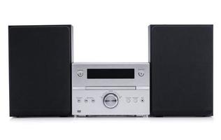 modern music center with two speakers on a white background. front view photo