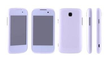 with different sides of a mobile phone on a white background. for copy space and cut out photo