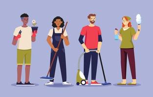 Spring Cleaning Character Set vector