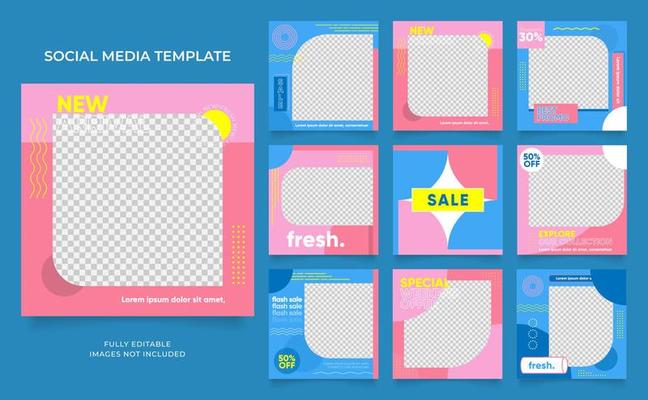 social media template banner blog fashion sale promotion. fully editable square post frame puzzle organic sale poster. fresh colorful element shape vector background