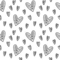 Set of vector seamless patterns. Hearts, flowers, gifts and letters in doodle style. Pack of surface design with love concept. Background for cards, social media posts, printing on wrapping paper.
