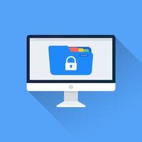 Secure data folder icon on monitor screen vector