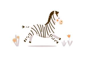 Cute running zebra. Vector illustration drawn in cartoon style
