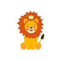 Little baby lion sitting on isolated white background. Vector illustration