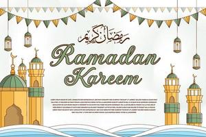 Ramadan Kareem banner poster illustration hand drawn with Islamic ornament vector