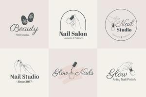 conjunto de maquillaje cosmético de belleza con logotipo de salón de uñas femenino simple vector