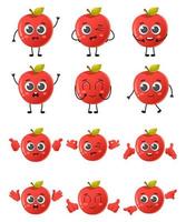 Set of cute cartoon apple fruit vector character set isolated on white background