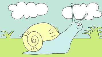 video. where a cheerful snail crawls and says Hello