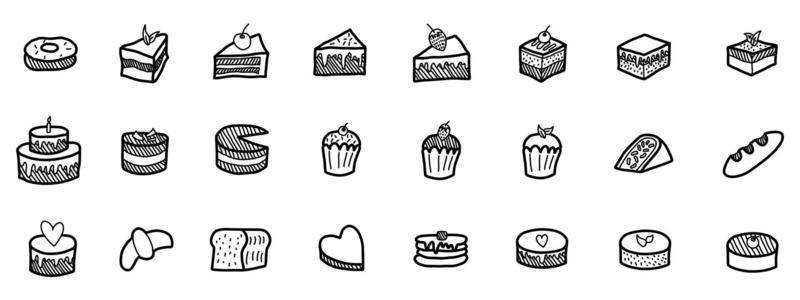 Handdrawn style sweet and cake icon bundles