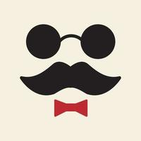 hombre de cabeza vintage con gafas de sol de bigote y diseño gráfico de vector de icono de símbolo de logotipo de corbata