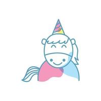 horse or unicorn head smile cute cartoon logo vector illustration
