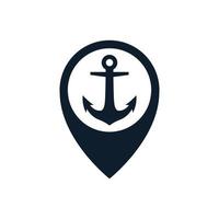 anchor with pin location map modern logo vector icon illustration