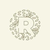 initial R or letter R with leaf  ornament on circle luxury modern logo vector icon illustration design