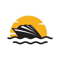 cruise ship with sunset minimalist logo symbol icon vector graphic design illustration idea creative