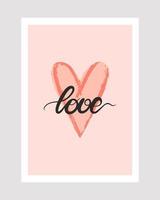 Greeting card with heart and hand lettering love vector