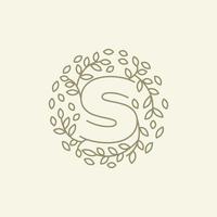 initial S or letter S with leaf  ornament on circle luxury modern logo vector icon illustration design