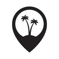 palmeras o cocoteros con pin mapa ubicación logotipo símbolo icono vector gráfico diseño ilustración idea creativa