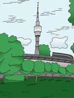 Moscow. Ostankino TV tower. Vector illustration in a flat style for postcards and banners.