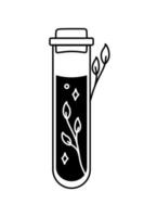 A glass tube with a magic potion. Magical symbols doodles esoteric boho mystical hand - drawn elements stone crystals . Magical vector elements