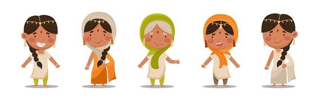 las mujeres indias son un conjunto lindo y divertido. ilustración vectorial en un estilo de dibujos animados plana vector