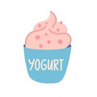 Yogurt. Sweet breakfast. Dairy products. Lactose. Healthy food. Vector flat cartoon illustration isolated on the white background.